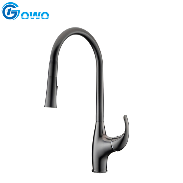 Brush Gun Black Color Good Quality Swan Neck Pull Down Kitchen Faucet