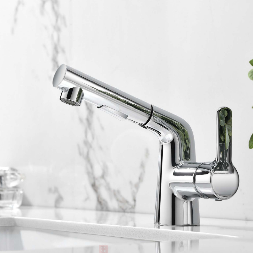 Zinc Alloy Material Bathroom Use Washing Water Pull Out Basin Faucet