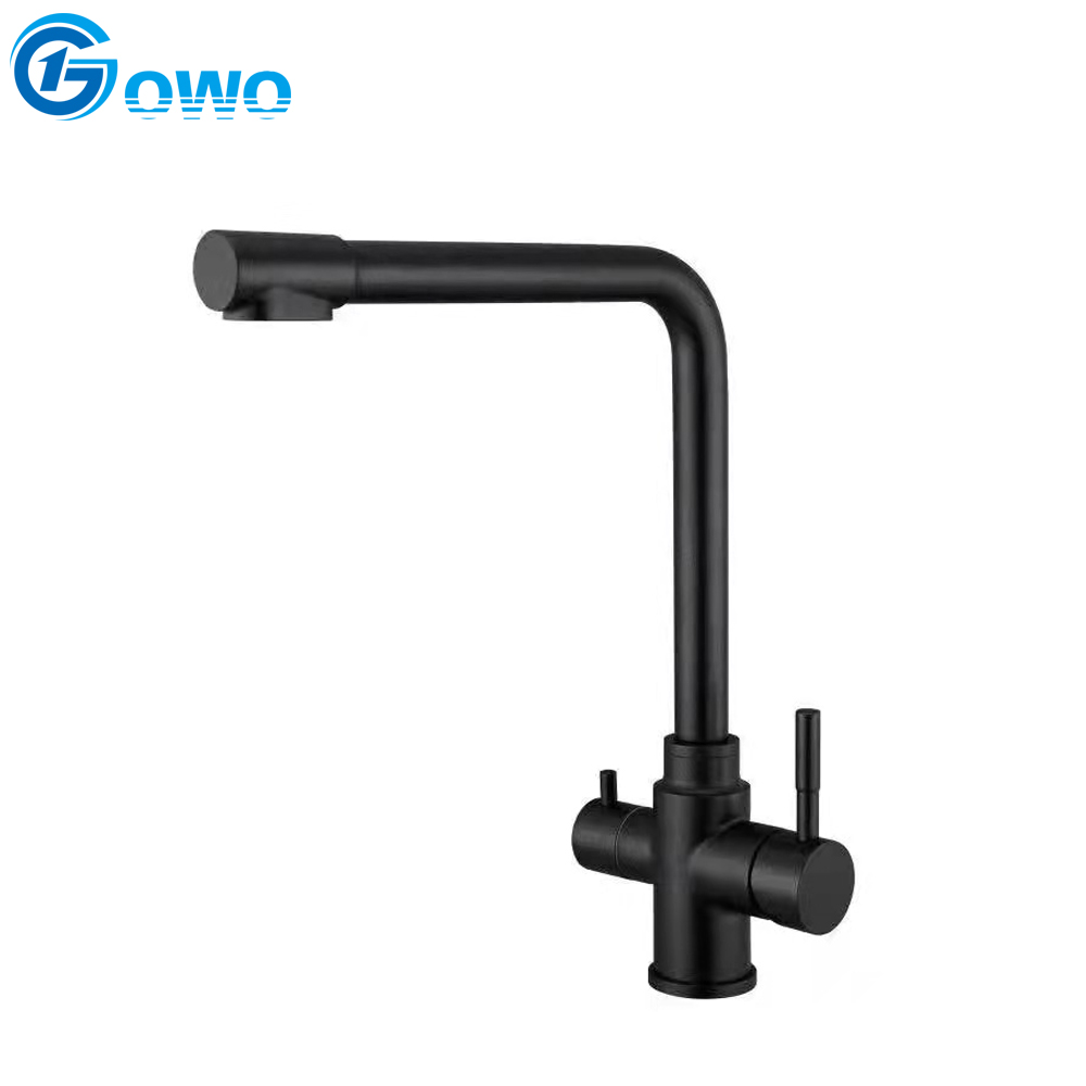304 Stainless Steel Leach Water Black Color 3 Way Two Hanle Kitchen Filter Faucet