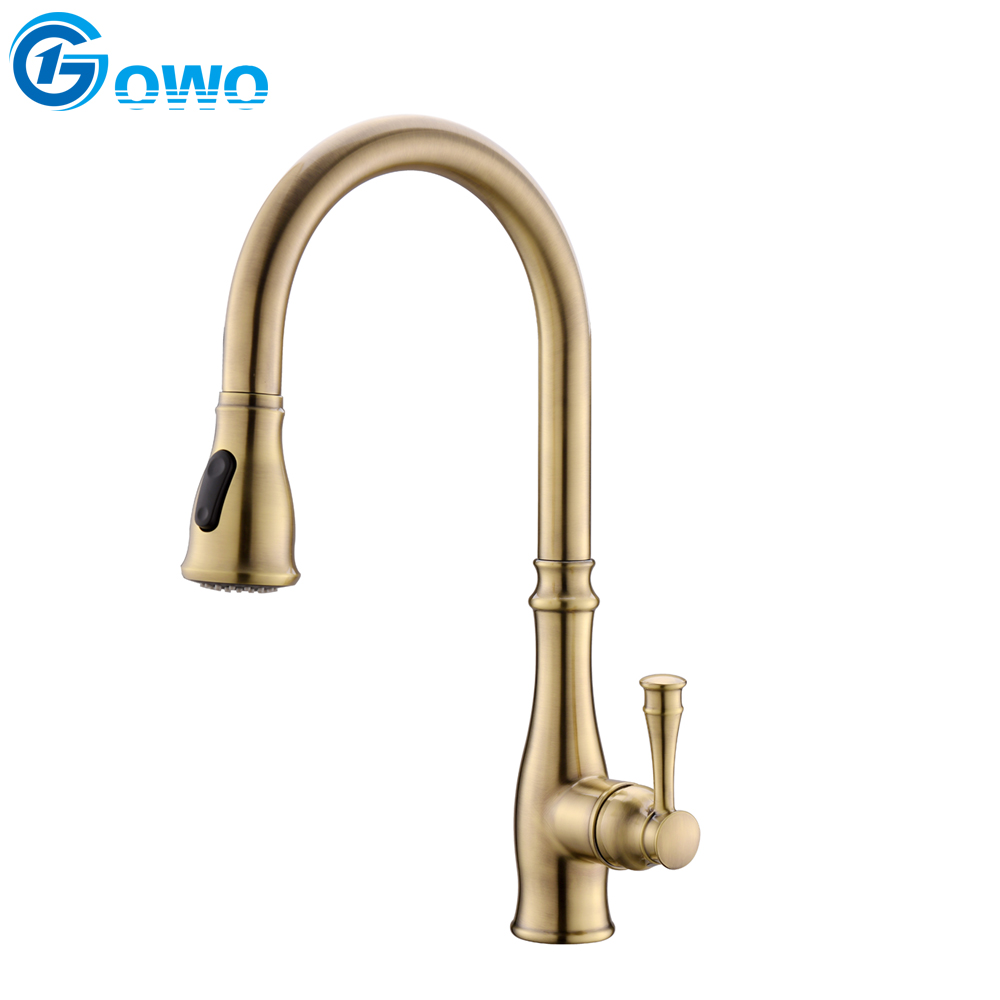 CUPC Lead Free Zinc Faucet Body Retro Style Brush Gold Bronze Pull-out Kitchen Faucet