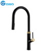 Modern Brass Matte Black Pull Out Sprayer Kitchen Faucet And Gold Kitchen Mixer Faucet