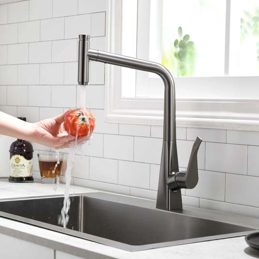 Contemporary Geometric Kitchen Faucet - Pull-Out Spray Brass Body Tap | GOWO 6046-PG