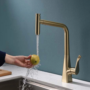 Contemporary Geometric Kitchen Faucet - Pull-Out Spray Brass Body Tap | GOWO 6046-MG