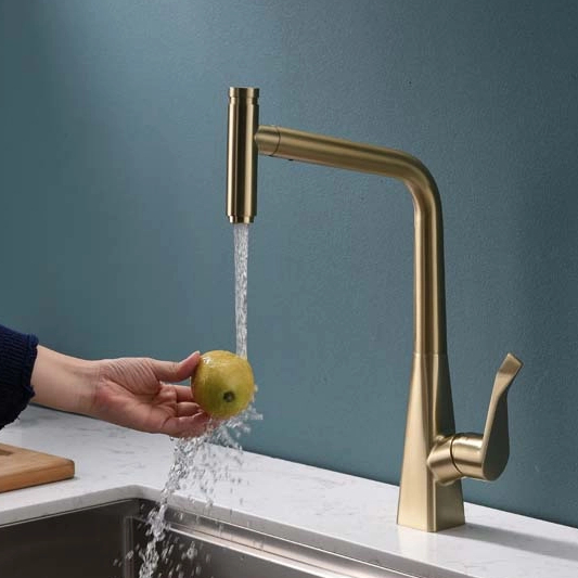 Contemporary Geometric Kitchen Faucet - Pull-Out Spray Brass Body Tap | GOWO 6046-MG