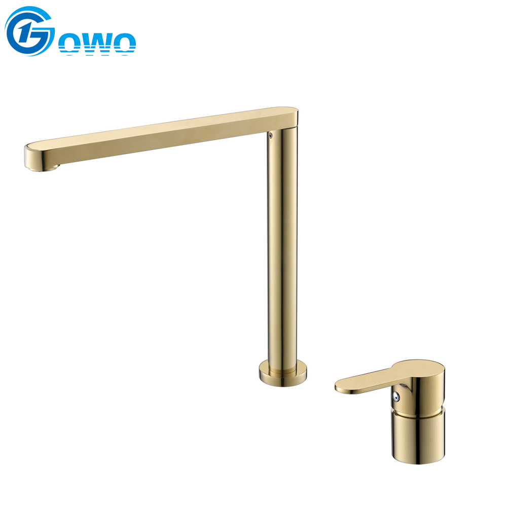 Dual Sink Hole Square Spout Hot And Cold Gold Water Faucet for Kitchen Sink