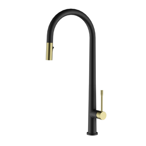 Modern Single Hole Pull-out Matt Black Gold Sprayer Kitchen Faucet--GH-6026-MBG