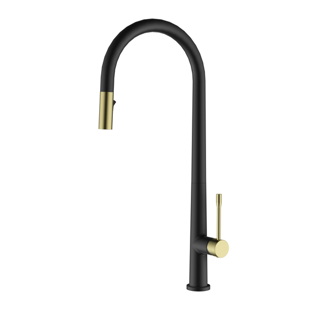 Modern Single Hole Pull-out Matt Black Gold Sprayer Kitchen Faucet--GH-6026-MBG