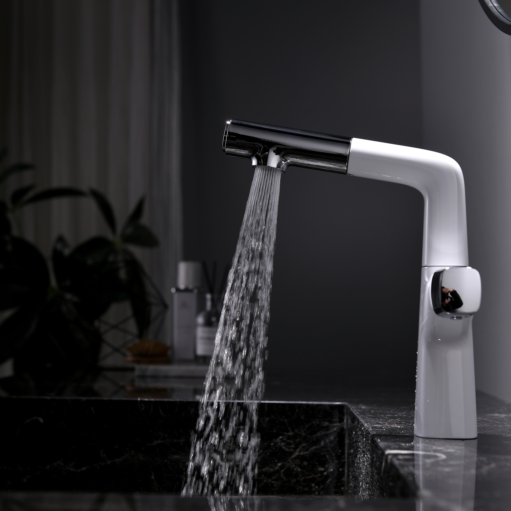 3 Function Lifting Zinc Material White Color Pull-out Lavatory Basin Faucet