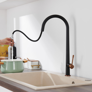 Zinc Alloy Brushed Hot Cold Water Pull Out Matt Black Color Kitchen Faucet GH-6026-MB