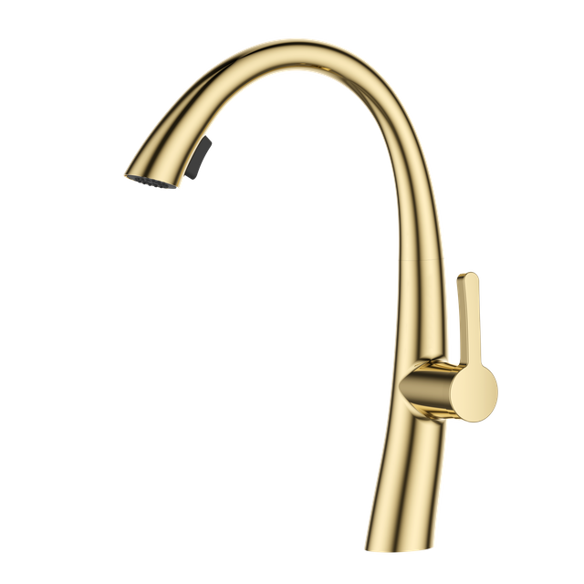 Swan Gold Long Neck Kitchen Faucet Modern Style 