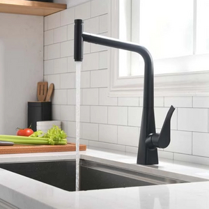 Contemporary Geometric Kitchen Faucet - Pull-Out Spray Brass Body Tap | GOWO 6046-MB