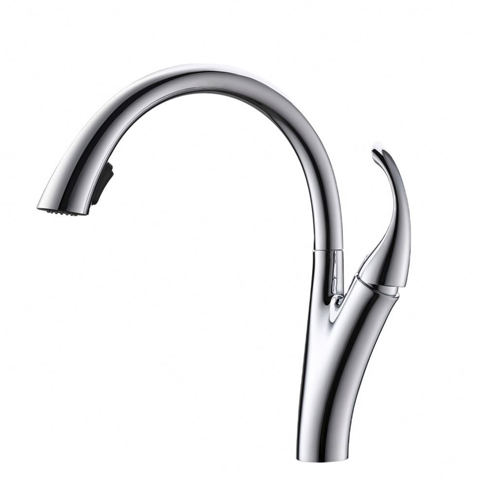 Single Lever Brushed Nickel Pull Out Kitchen Faucet