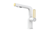 Professional White Gold Brass Basin Faucet Long Neck 