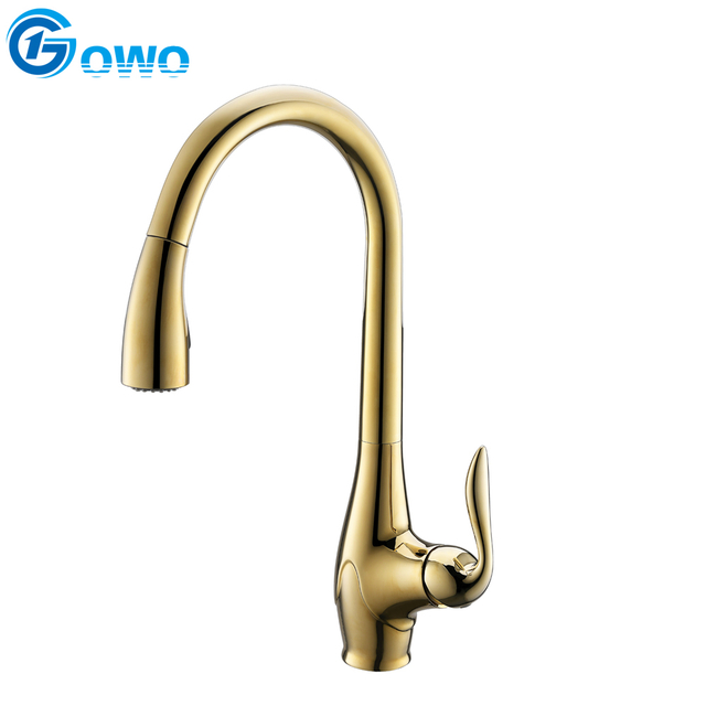 Matt Gold Long Neck Zinc Alloy Faucet Casting Factory Make Retro Pull Down Sink Faucet