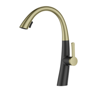 Long Neck Swan Gold Black Kitchen Faucet Modern Style 