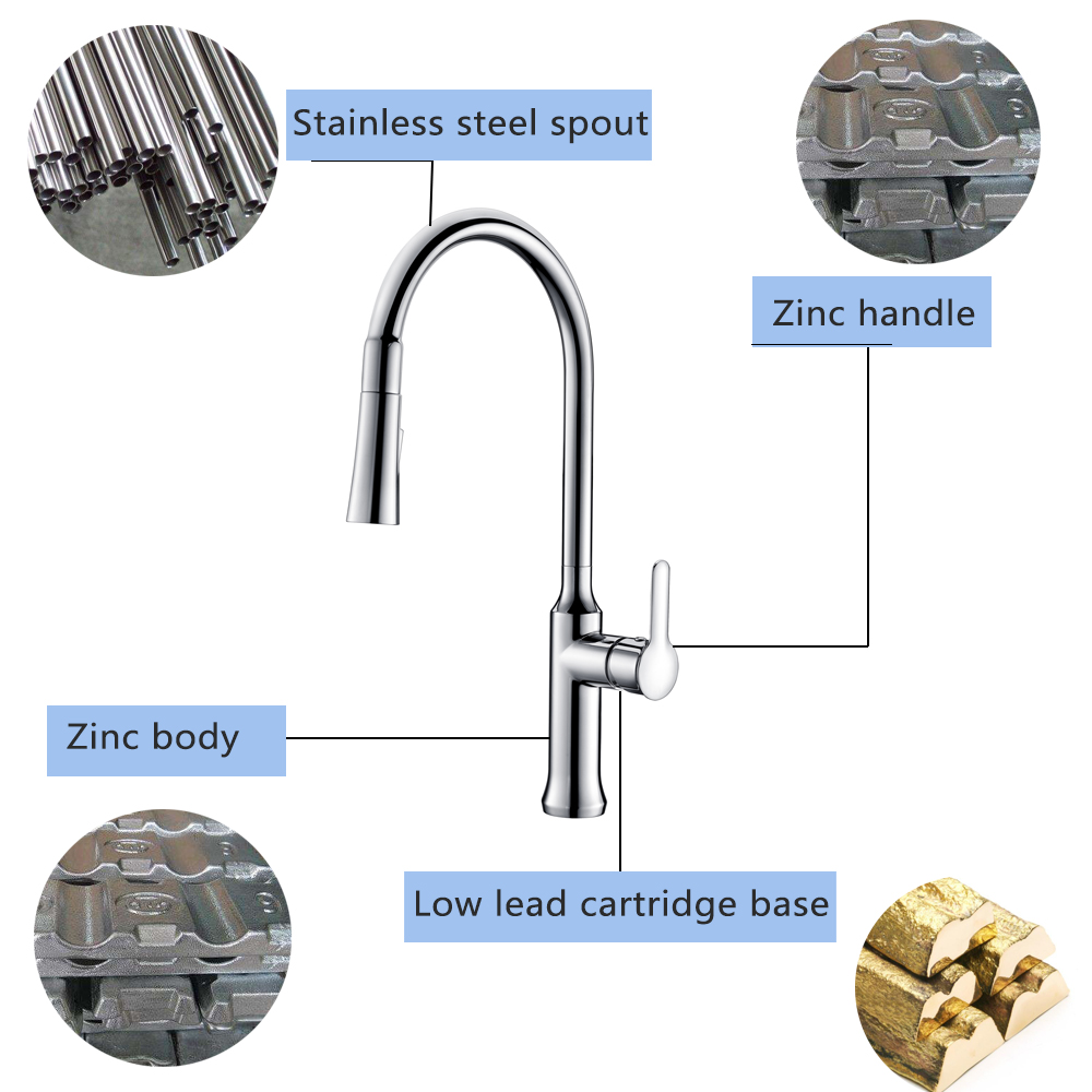 Economic Simplify Style Zinc Faucet Body Ceramic Cartridge ABS Spray Sink Faucet