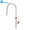 White And Rose Gold Color Brass Modern Style Elegant Pull Out Kitchen Faucet