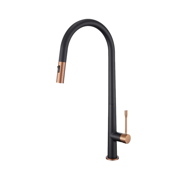 Modern Single Handle Single Hole Pull-out Matt Black Rose Gold Sprayer Kitchen Faucet--GH-6026-MBRG